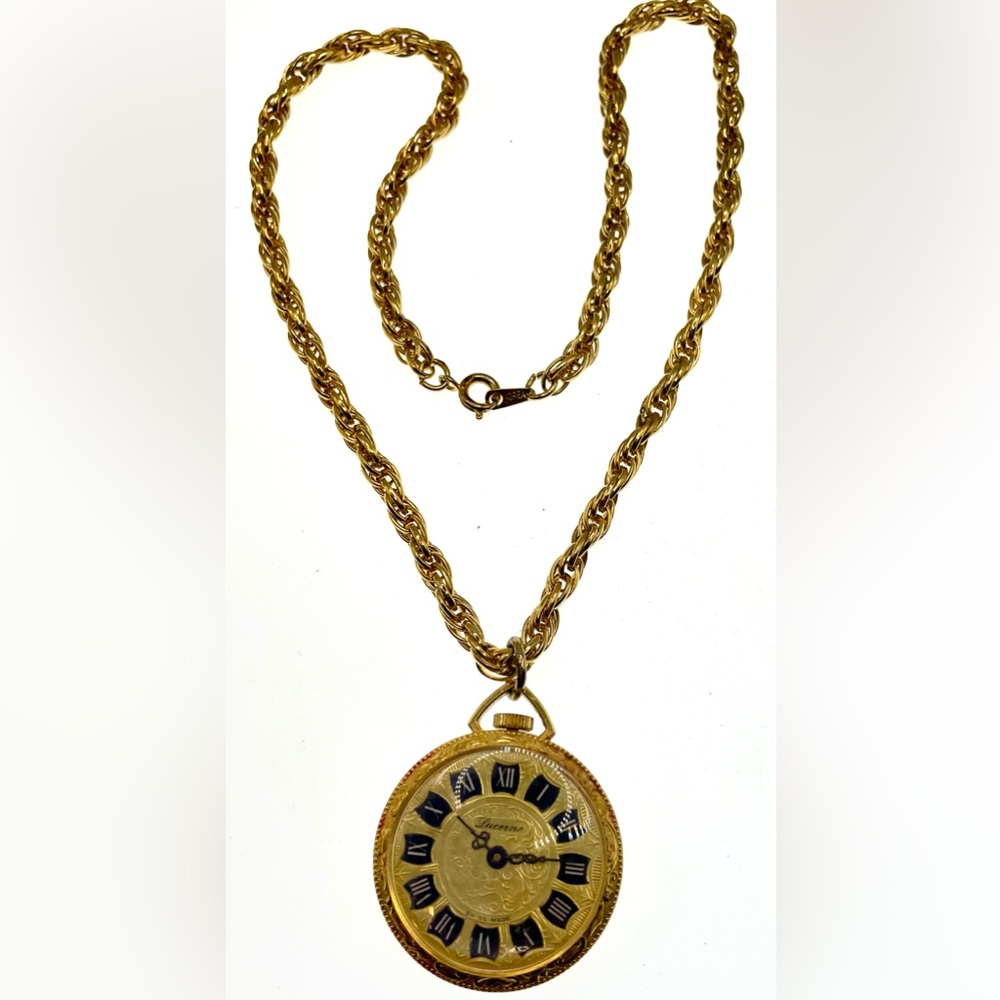 Vintage Lucerne Swiss Made Pendant Watch Necklace Roman Numeral GoldTone Working - Picture 3 of 8